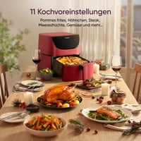 Teplovzdušná fritéza COSORI CP158-AF, 5,5 l, 11 programov, LED dotykový displej, pripomienka na pretrasenie, 1700 W, červená, použitá 8