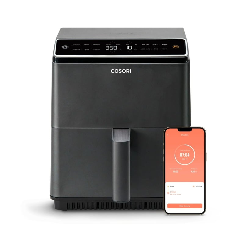 Friteuză cu aer cald Cosori Dual Blaze CAF-P585S WiFi 6,4L, 11 în 1, element de încălzire dublu, fără ulei, gri închis