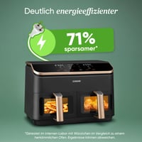 Teplovzdušná fritéza COSORI Dual Zone 8,5 l s dvoma košmi, zlatá — Sklo na ľavom okienku je prasknuté (stav: pozri 2. obrázok) 9