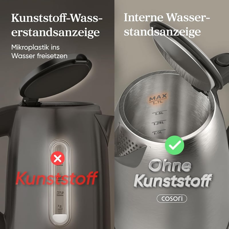 COSORI Rozsdamentes Vízforraló 1.7L Strix Technológia 2200W Gyors Felmelegítés