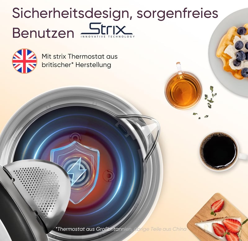 COSORI üveg vízforraló 1,7 L, 2200 W, rozsdamentes acél szűrő, 360° forgatható talp