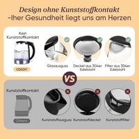 COSORI üveg vízforraló 1,7 L, 2200 W, rozsdamentes acél szűrő, 360° forgatható talp 3
