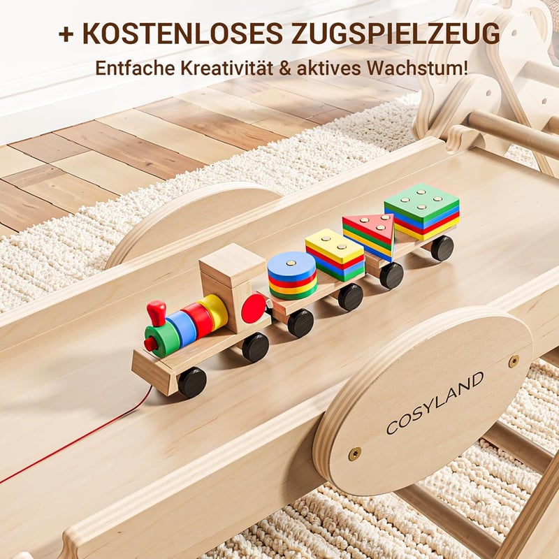 COSYLAND Beltéri Mászóállvány M - Montessori Fa Játszóház Csúszdával - 8 az 1-ben Fejlesztő Játék Gyerekeknek 18 Hónapos Kortól
