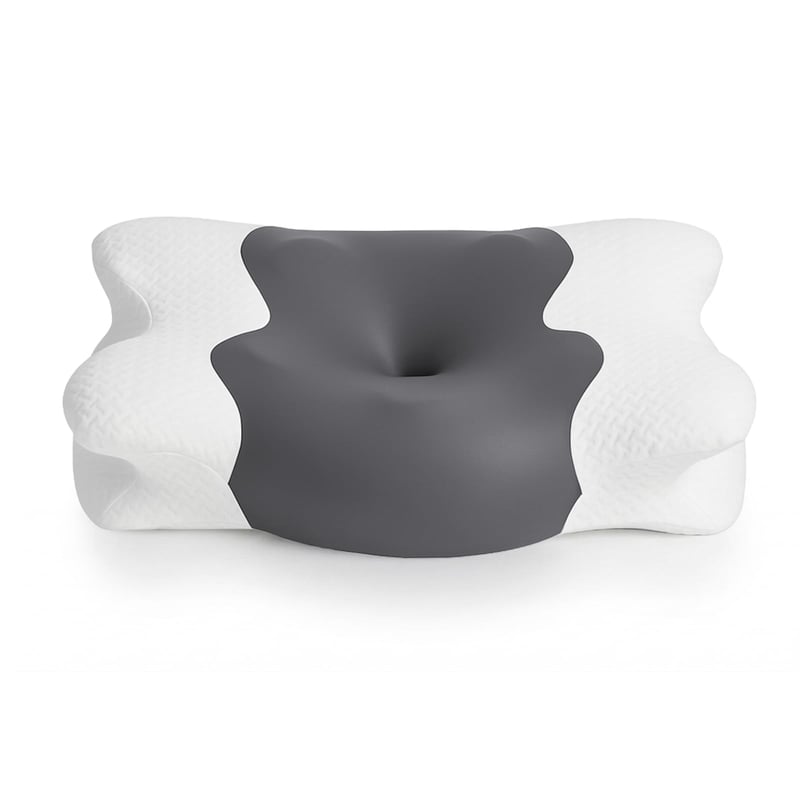 Pernă ortopedică pentru gât din spumă cu memorie COSYLAND – pernă ortopedică în formă de fluture pentru dormit pe o parte, pe spate și pe burtă, 60x40x10/13 cm, gri închis