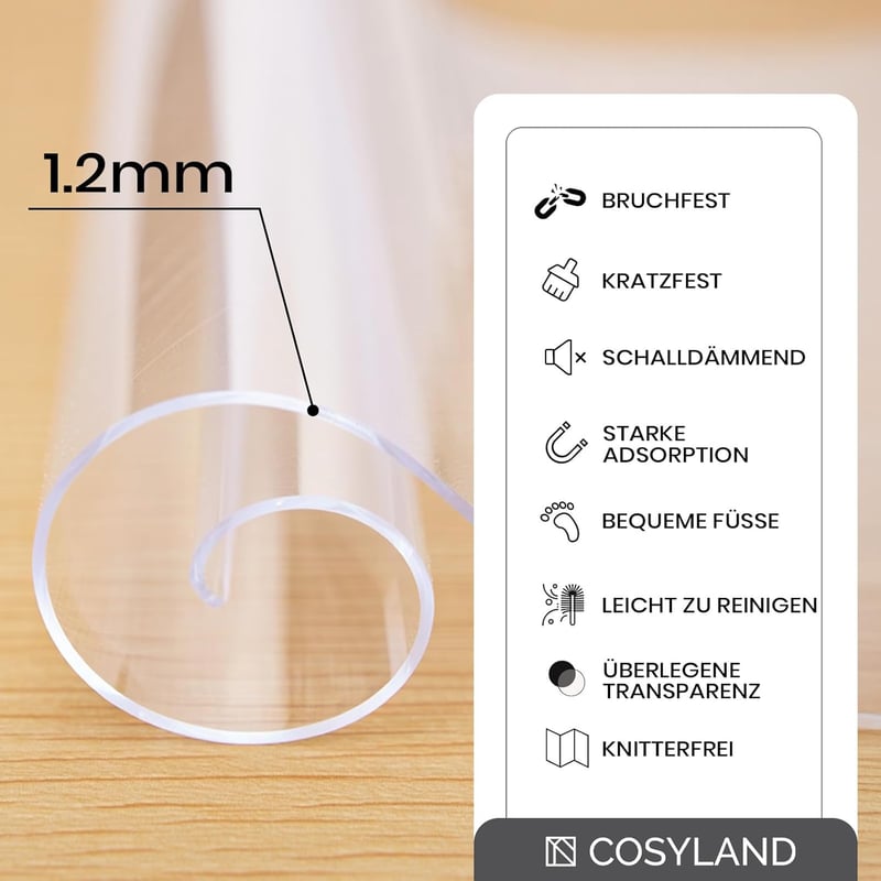 COSYLAND Irodai Szék Alátét 90x120cm Padlóvédő Csúszásmentes Fehér
