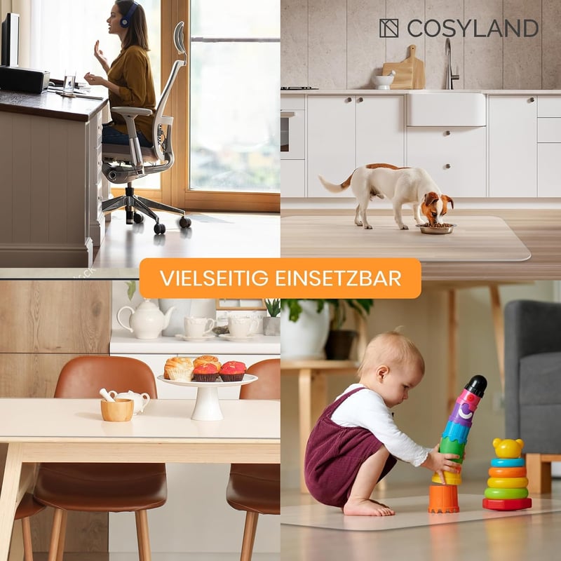 COSYLAND Irodai Szék Alátét 90x120cm Padlóvédő Csúszásmentes Fehér