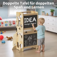 Cosyland Montessori toranj za učenje za djecu, sklopivi, 3 u 1, s pločom za pisanje, za kuhinju i kupaonicu, prirodna boja 8