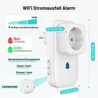 COTINSE 2 buc. alarmă WiFi pentru întreruperea alimentării cu energie, WLAN, cu aplicația Tuya Smart Life, 3 niveluri de volum până la 110 dB, pentru priză, acvariu, congelator 2