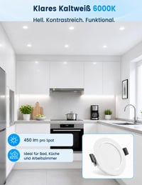 COTLEDL LED Vstavané bodové svietidlo 230V 10 ks, 5W 450lm IP44 Kúpeľňové stropné bodové svietidlo, priemer 68-80 mm, studená biela 6000K, obývačka kuchyňa 2