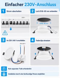 COTLEDL LED Vstavané bodové svietidlo 230V 10 ks, 5W 450lm IP44 Kúpeľňové stropné bodové svietidlo, priemer 68-80 mm, studená biela 6000K, obývačka kuchyňa 6