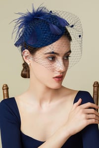 Coucoland Tollal Díszített Fascinator Kalap Sötétkék Virágos Hálós Fejpánt Esküvő Koktélparty Női Fejdísz 4