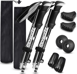 Covacure Nordic Walking štapovi - Sklopivi, podesivi štapovi za planinarenje od aluminija, s gumenim vrhovima, 100-120 cm, crni, za muškarce i žene