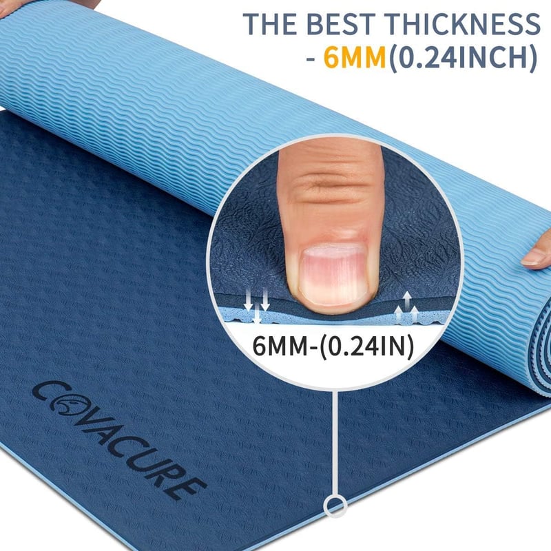 Covacure TPE Jóga Matrac 183x66cm - Csúszásmentes Fitness és Pilates Szőnyeg Hordozópánttal, Könnyű és Tartós, Kék