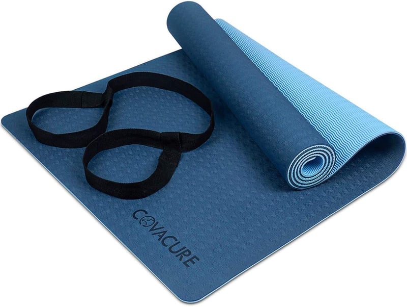 Covacure TPE Jóga Matrac 183x66cm - Csúszásmentes Fitness és Pilates Szőnyeg Hordozópánttal, Könnyű és Tartós, Kék