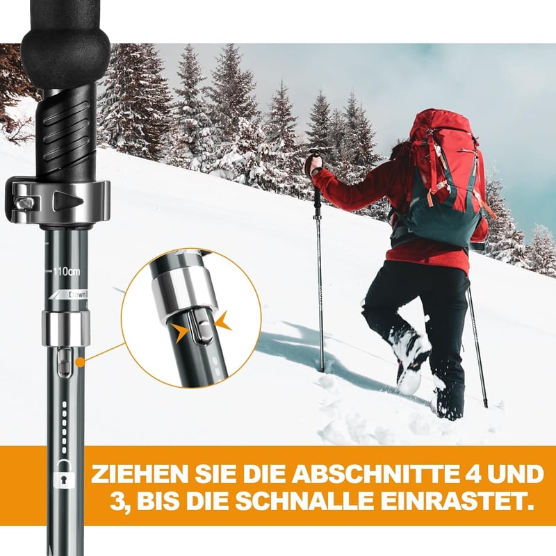 COVACURE Túrabot Szett - Összecsukható Alumínium Nordic Walking Botok 110-130 cm, Állítható Teleszkópos Túrabotok Gumi Talppal, Könnyű Túráz
