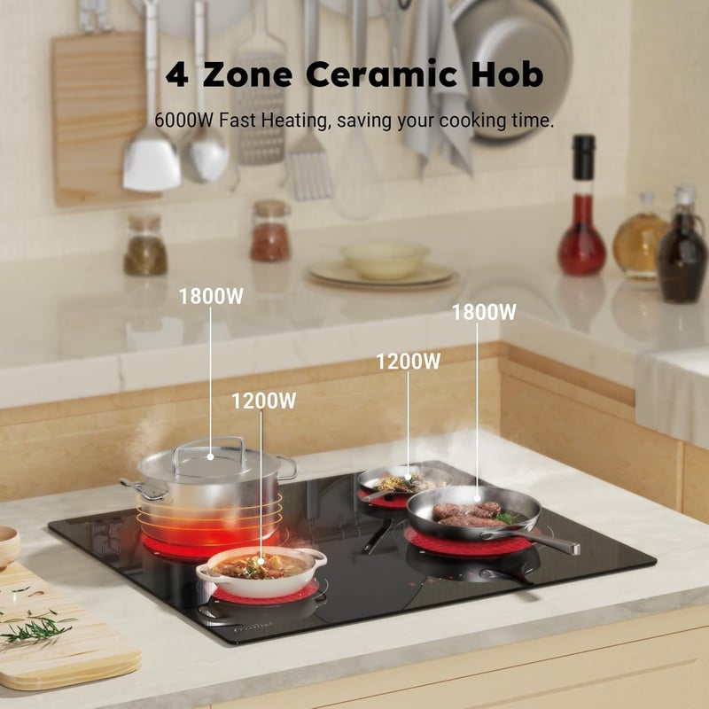 COVERCOOK 60 cm beépíthető üvegkerámia főzőlap 4 zónás érintésvezérlés 9 fokozat