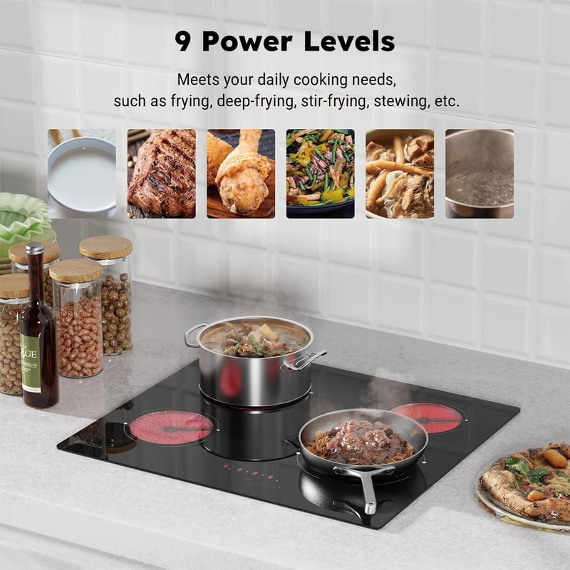 COVERCOOK 60 cm beépíthető üvegkerámia főzőlap 4 zónás érintésvezérlés 9 fokozat