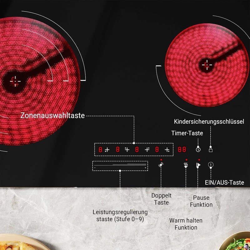 COVERCOOK 60 cm kerámia főzőlap 4 zónás sütőzónával és csúszkavezérléssel