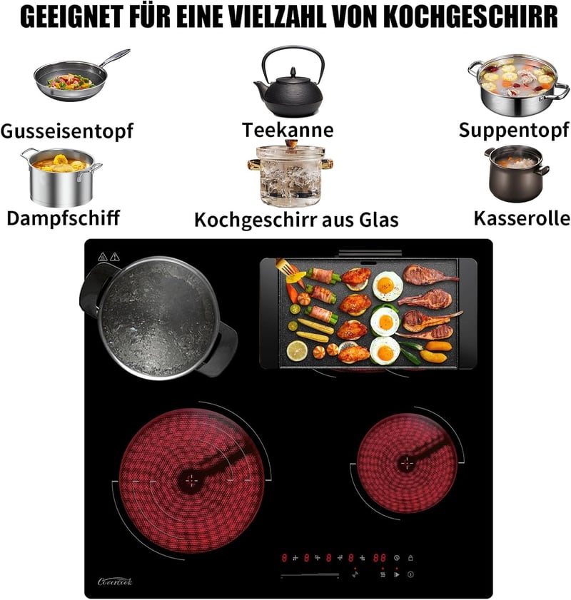 COVERCOOK 60 cm kerámia főzőlap 4 zónás sütőzónával és csúszkavezérléssel