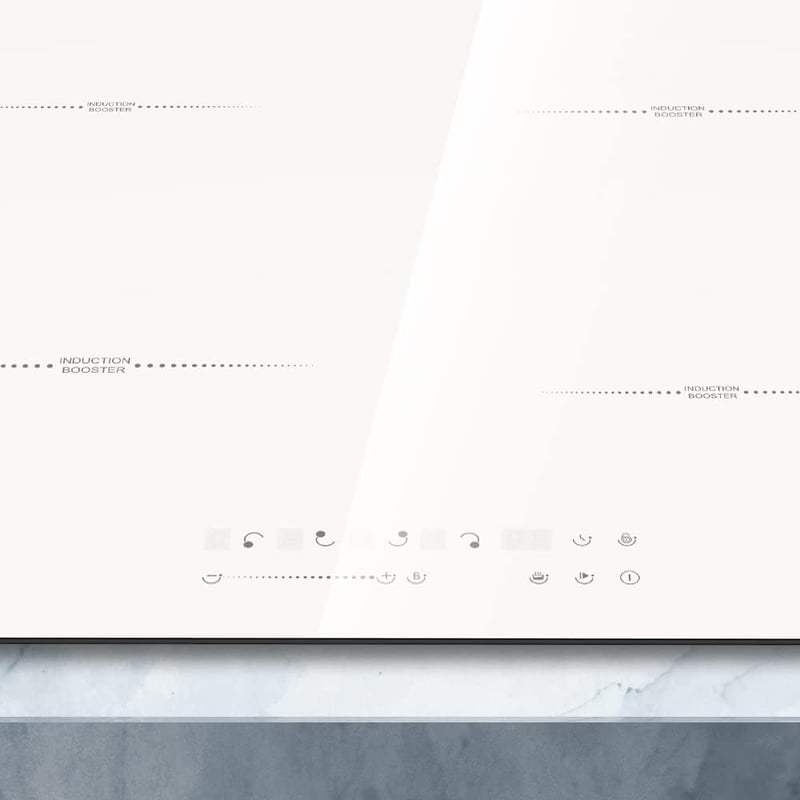 COVERCOOK Fehér Indukciós Főzőlap 60 cm - 4 Zónás Üvegkerámia Lap, Konnektorba Dugható, Érintőgombos Vezérlés, 9 Teljesítményszint, Időzítő,