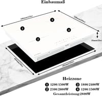 COVERCOOK Fehér Indukciós Főzőlap 60 cm - 4 Zónás Üvegkerámia Lap, Konnektorba Dugható, Érintőgombos Vezérlés, 9 Teljesítményszint, Időzítő, 4