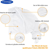 Covienapp 2 db szűrőzsák Polaris 280 480 medencetisztítóhoz cipzárral fehér 2