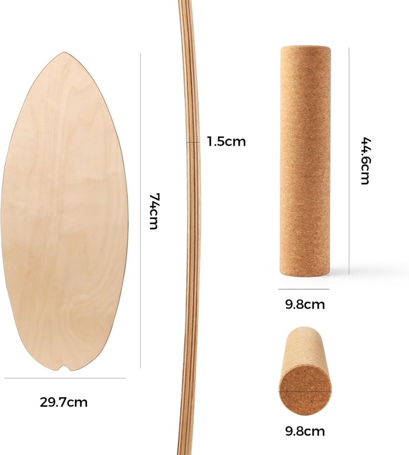 Cowiewie Balance Board 15mm + 10mm Parafa Tekercs, 150kg Terhelhetőség, Szörf és Gördeszkázáshoz - wood-coloured