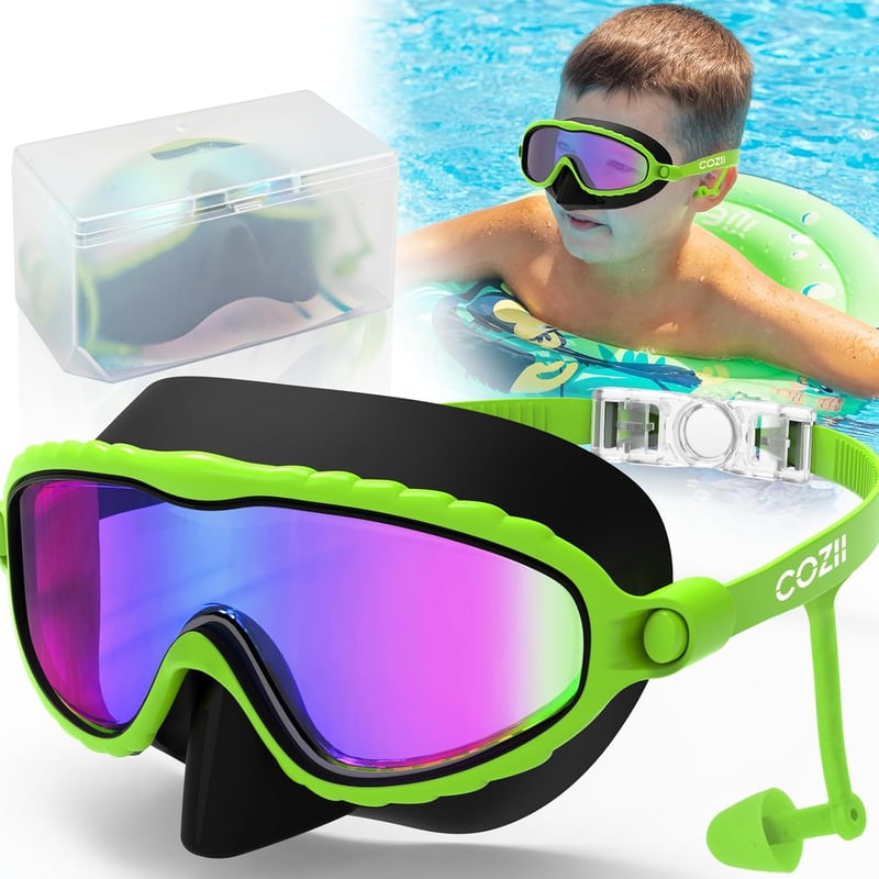 COZII gyerek snorkel búvárszemüveg orrvédővel, 180° panoráma - zöld - 4-14 éves korig