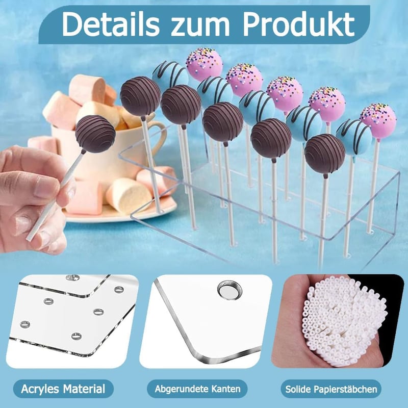 Coztie Cake Pop Tartó 2db Átlátszó Akril 20 Lyukas + 200 Pálcika