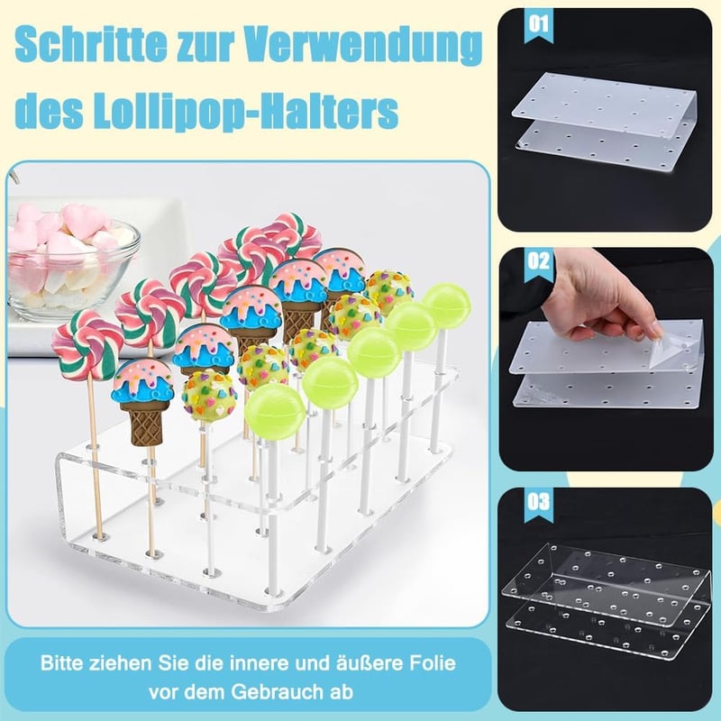 Coztie Cake Pop Tartó 2db Átlátszó Akril 20 Lyukas + 200 Pálcika