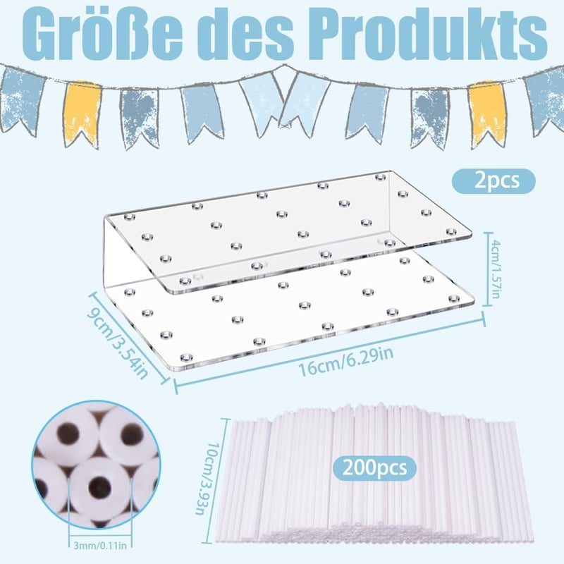 Coztie Cake Pop Tartó 2db Átlátszó Akril 20 Lyukas + 200 Pálcika