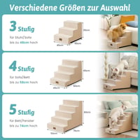 Scări pentru câini de talie mică Cozy Kiss, 5 trepte, late, pentru animale de companie, ideale pentru pat, canapea sau mașină, 75x50x60 cm, bej, cu husă detașabilă, potrivite și pentru pisici 5