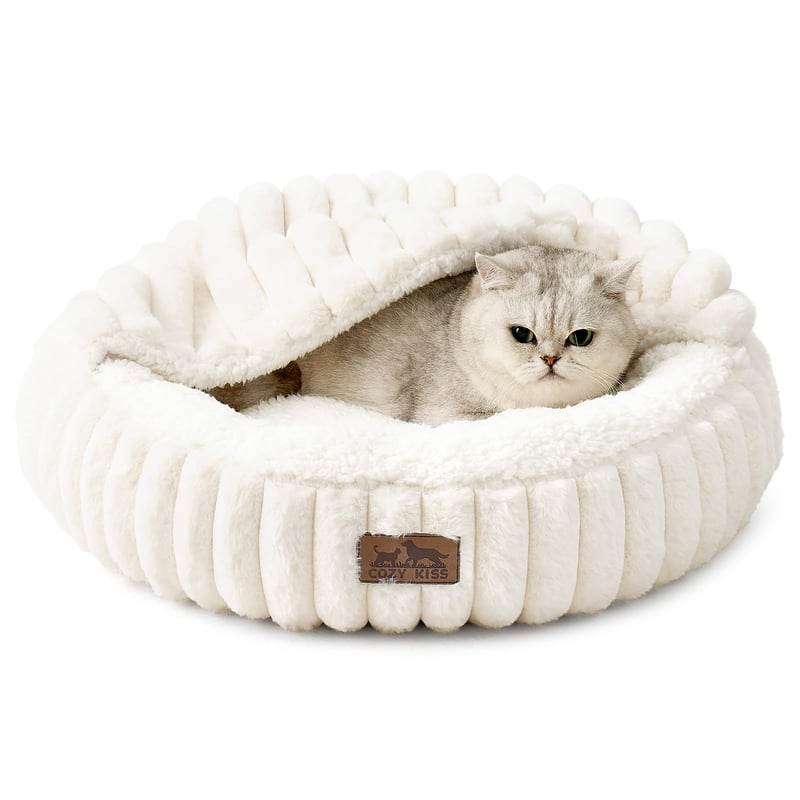 COZY KISS Macskaaágy takaróval 58 cm, kerek barlang kisméretű macskáknak és kutyáknak