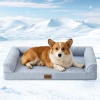 COZY KISS Ortopedický chladiaci pelech pre veľké psy 91x69x16 cm – Ergonomická pohovka s odnímateľným prateľným poťahom a penou so včelím vzorom, vodoodolná, svetlosivá 1