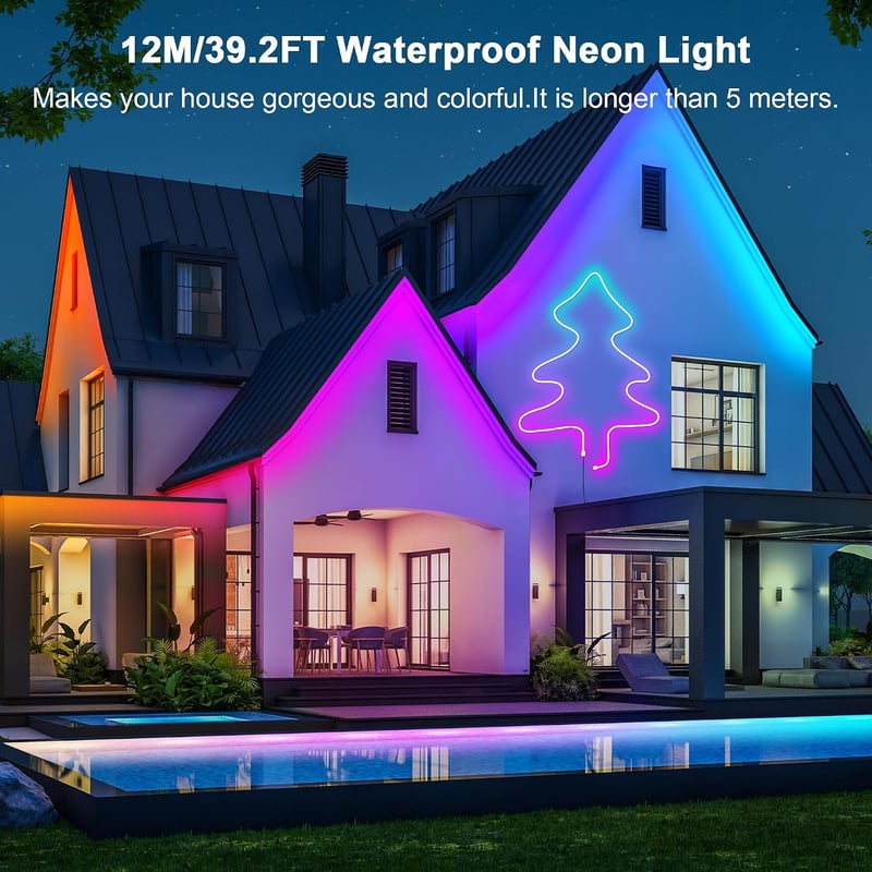 Cozylady 12m RGB LED neon szalag lámpa, vízálló, Bluetooth app vezérlés, zenesynch