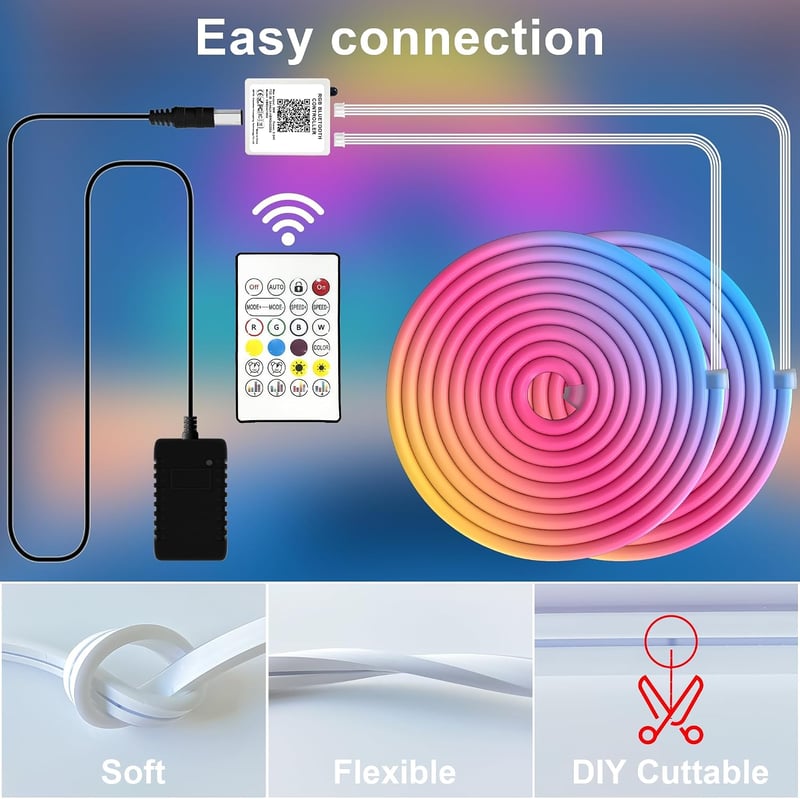 Cozylady 12m RGB LED neon szalag lámpa, vízálló, Bluetooth app vezérlés, zenesynch