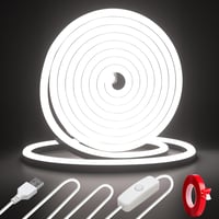 Bandă LED neon RGBIC Cozylady 3M 5V USB, flexibilă, cu adeziv dublu față puternic, IP65, control prin aplicație, alb, pentru interior și exterior 1
