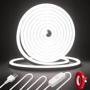 Bandă LED neon RGBIC Cozylady 3M 5V USB, flexibilă, cu adeziv dublu față puternic, IP65, control prin aplicație, alb, pentru interior și exterior