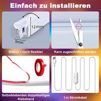 Bandă LED neon RGBIC Cozylady 3M 5V USB, flexibilă, cu adeziv dublu față puternic, IP65, control prin aplicație, alb, pentru interior și exterior 3