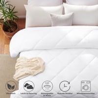 CozyLux Prikrývka 200x220 cm Biela celoročná prešívaná z mikrovlákna s výplňou 300GSM, certifikát Oeko-TEX 100, vhodná do práčky 4