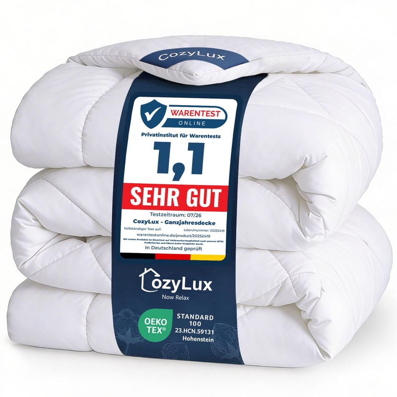 CozyLux Prikrývka 200x220 cm Biela celoročná prešívaná z mikrovlákna s výplňou 300GSM, certifikát Oeko-TEX 100, vhodná do práčky