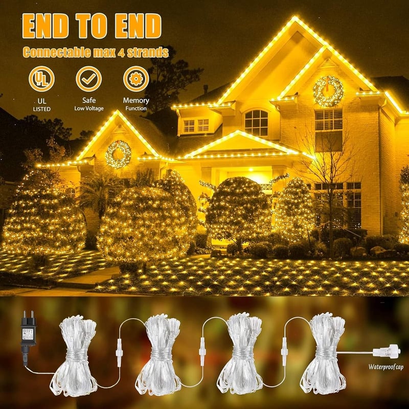 Cozymeow 3x2m 200 LED Hálós Kültéri Fényfüzér Meleg Fehér, Időzítő, 8 Mód, Vízálló