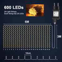 Cozymeow LED Fényfüggöny 2db 600 LED 6x3m - Meleg Fehér Tündérfény 8 Világítási Móddal és Időzítővel - Vízálló Beltéri/Kültéri Dekoráció Esk 4
