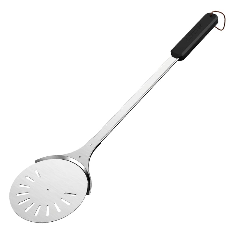 Otočná lopata na pizzu Cozze Premium z nehrdzavejúcej ocele – priemer 18 cm, dĺžka rukoväti 76 cm, žiaruvzdorná, certifikácia LFGB