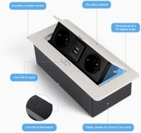 CPROSP Beépíthető Aljzat 2 USB-vel, Összecsukható Munkalapba Süllyeszthető Fehér 3