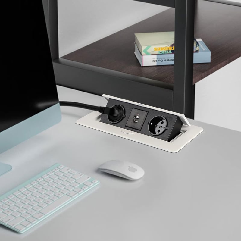 CPROSP Beépíthető Aljzat 2 USB-vel, Összecsukható Munkalapba Süllyeszthető Fehér