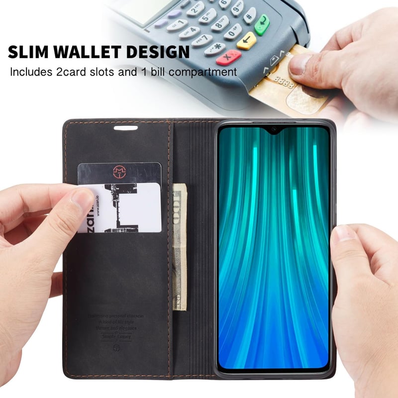 Cracedily Xiaomi Redmi Note 8 Pro Flip Tok Mágneses Kártyatartóval és Állvánnyal Fekete