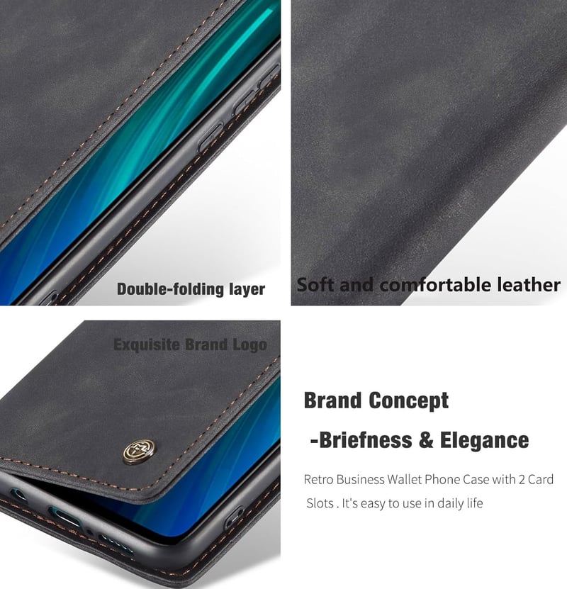 Cracedily Xiaomi Redmi Note 8 Pro Flip Tok Mágneses Kártyatartóval és Állvánnyal Fekete