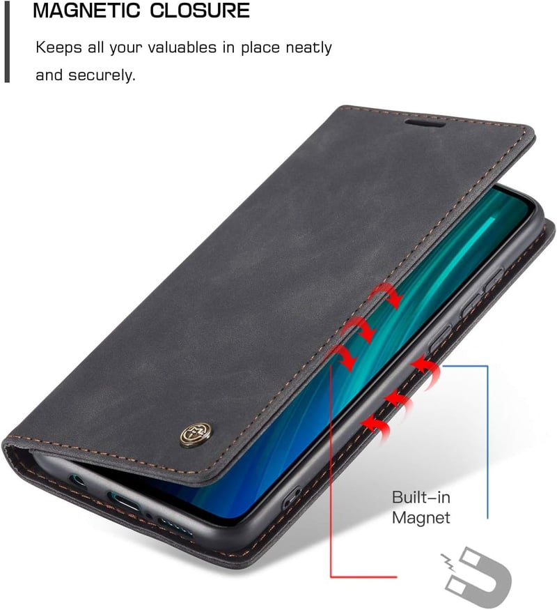 Cracedily Xiaomi Redmi Note 8 Pro Flip Tok Mágneses Kártyatartóval és Állvánnyal Fekete