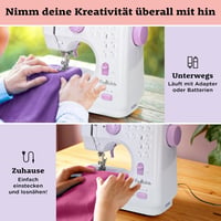 Crafts&Co Varrógép Kezdőknek LED Világítással és Lábpedállal | 12 Öltésminta | Mini Varrógép Overlock Funkcióval | Fehér 5